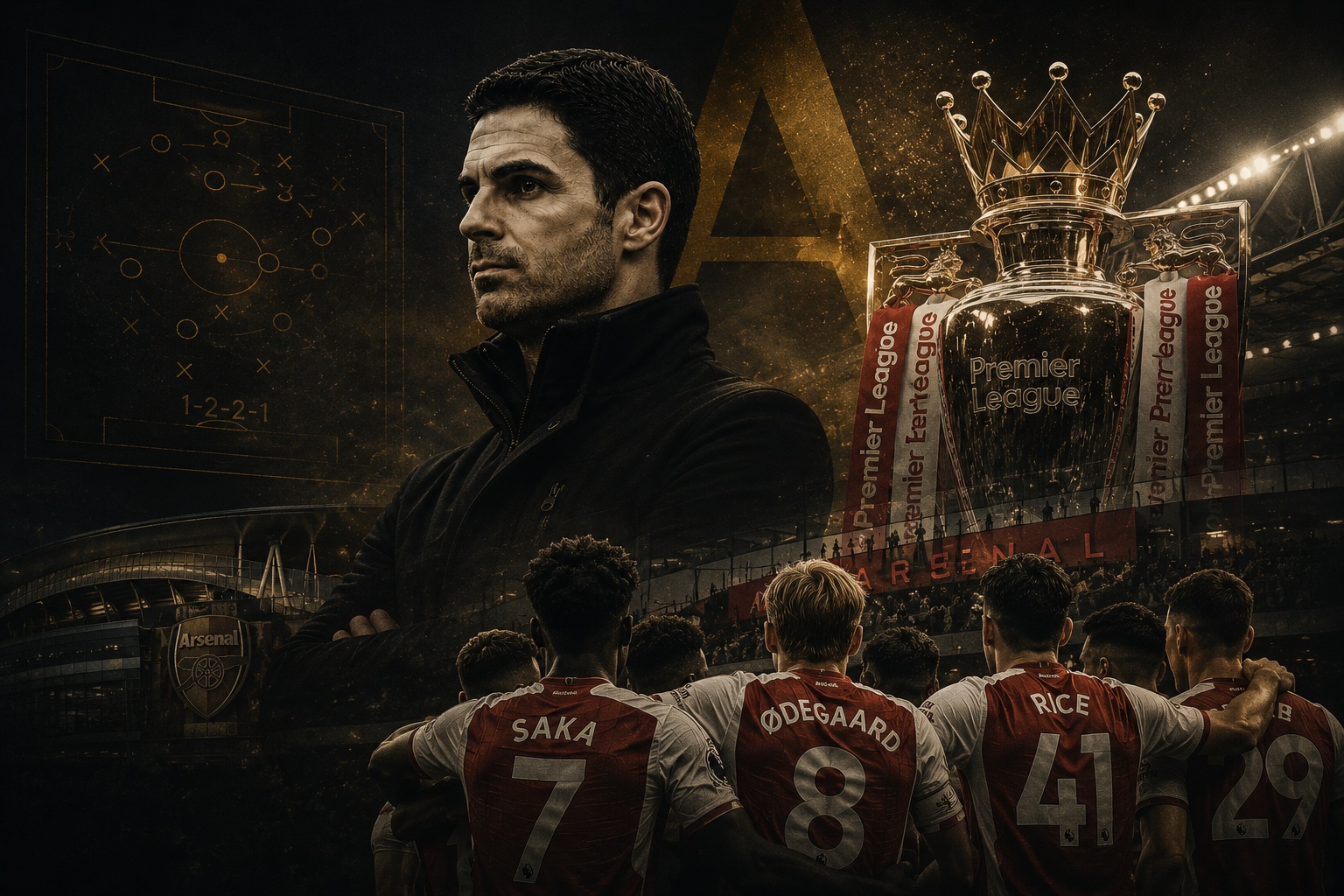 Arsenal squad celebrating with the Premier League trophy, the club's first English title in twenty-two years
